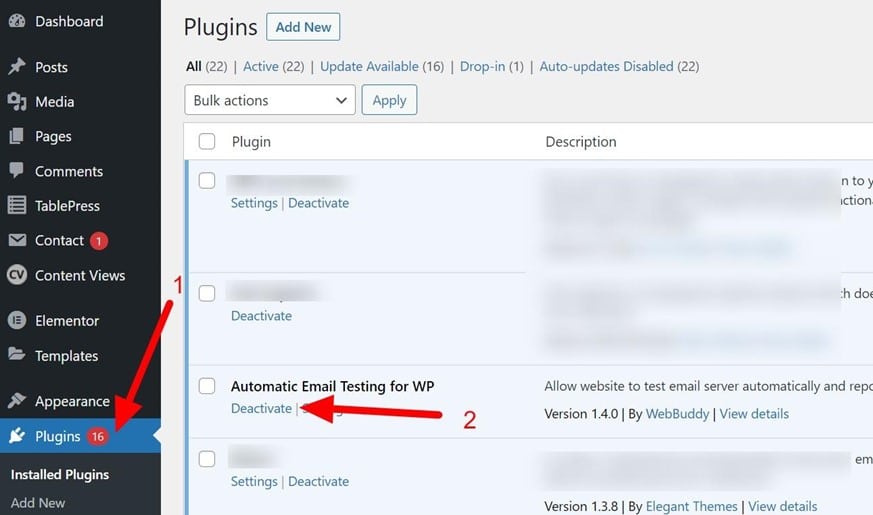 Deactivate Automatic Email Testing for WP free plugin
