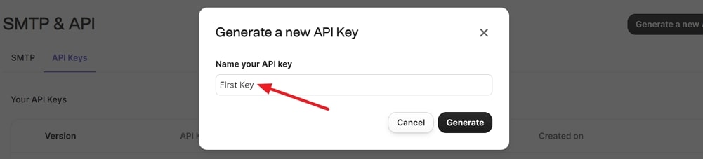Generate new Brevo API key